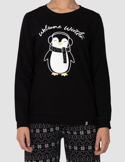 بلوز زنانه چاپدار پنگوئن و برف